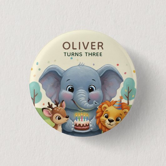 Woodland Storybook Animals 3rd Birthday Party Ronde Button 3,2 Cm (Voorkant)