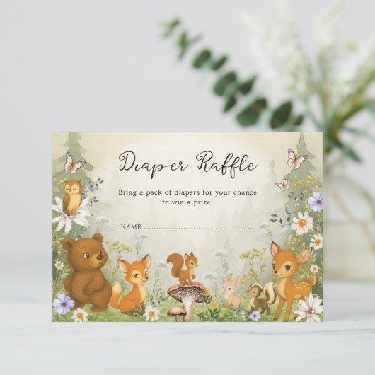 Woodland Storybook Forest Animals Diaper Raffle Informatiekaartje (Staand voorkant)