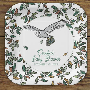 Woodland Storybook Uil Baby shower Papieren Bordje