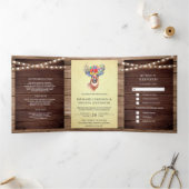 Woodland String Lights Floral Deer Antlers Wedding Drieluik Uitnodiging (Binnen)