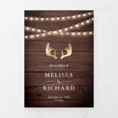 Woodland String Lights Floral Deer Antlers Wedding Drieluik Uitnodiging (Cover)