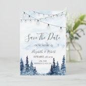 Woodland, String Lights, Waterverf sparen de datum Save The Date (Staand voorkant)
