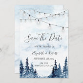 Woodland, String Lights, Waterverf sparen de datum Save The Date (Voorkant / Achterkant)