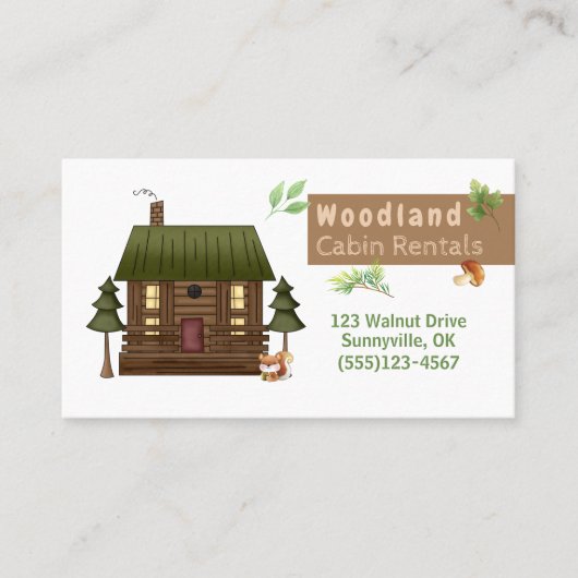 Woodland Style Cabin Rental Service Visitekaartje (Voorkant)