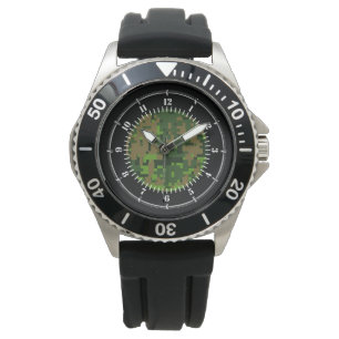 Woodland Style Groene digitale camouflage horloge