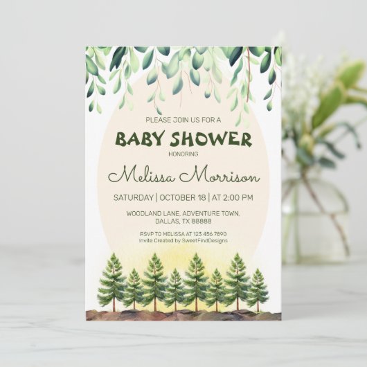 Woodland Sunrise Baby Jongensdouche Kaart (Staand voorkant)