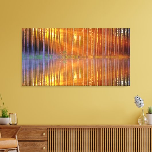 Woodland Sunset Golden Reflection Geometrisch Canvas Afdruk (Insitu (Woonkamer))