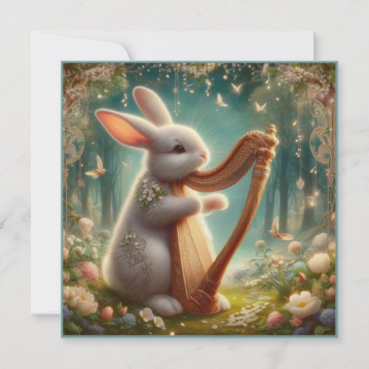 Woodland Symphony Floral Bunny Art Nouveau Feestdagenkaart (Voorkant)