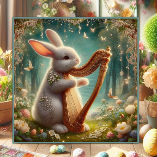 Woodland Symphony Floral Bunny Art Nouveau Feestdagenkaart