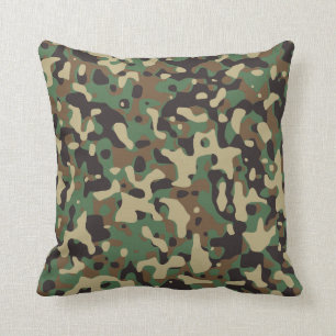 Woodland Tan Bruin Groen Grijs Camo Camouflage Kussen
