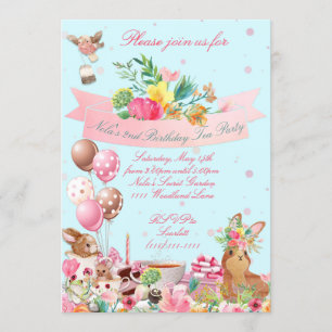 Woodland Tea Party Invitations, Animals Tea Party Kaart