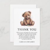 Woodland Teddy Bear Baby shower Dank u Bedankkaart (Voorkant / Achterkant)