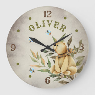 Woodland Teddy Bear Boy Baby Nursery Large Clock Grote Klok
