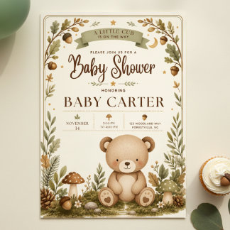 Woodland Teddybeer Babyshower Uitnodiging