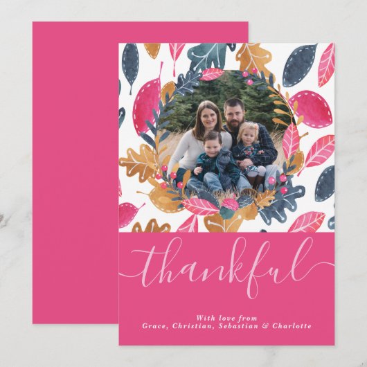 Woodland Thanksgiving Fotosjabloon Leefpatroon Feestdagenkaart (Voorkant / Achterkant)