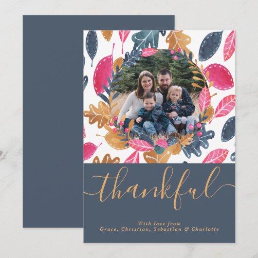 Woodland Thanksgiving Fotosjabloon Leefpatroon Feestdagenkaart (Voorkant / Achterkant)