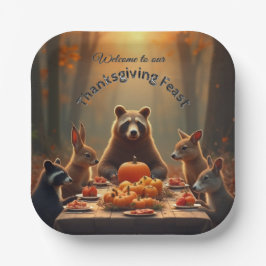 Woodland Thanksgiving Party Vrienden en familie Papieren Bordje