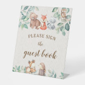Woodland thema baby jongen douche gastenboek teken reclamebord met voetstuk (Voorkant)