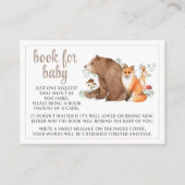 Woodland thema dieren boek voor baby shower kaarte informatiekaartje (Voorkant)