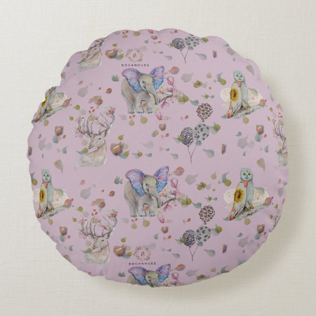 Woodland Theme Baby Rond Kussen (Voorkant)