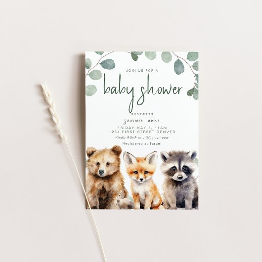 Woodland Theme Baby shower met Dieren Kaart