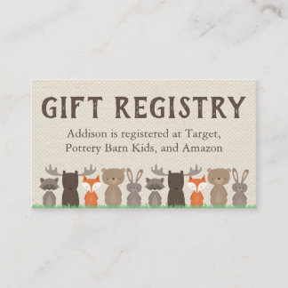 Woodland Theme Baby shower Registry Inserts Informatiekaartje