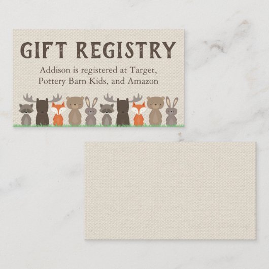Woodland Theme Baby shower Registry Inserts Informatiekaartje (Voorkant / Achterkant)