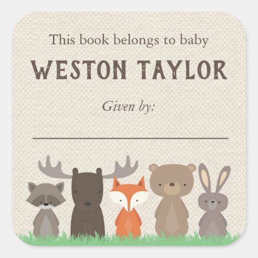 Woodland Theme Bookplate Stickers voor Baby shower (Voorkant)