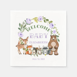 Woodland Themed Paper Party Napkins Purple Servet