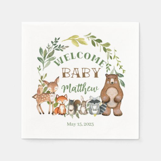 Woodland Themed Paper Party Napkins Servet (Voorkant)
