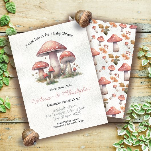 Woodland Toadstool Mushroom Baby shower Kaart