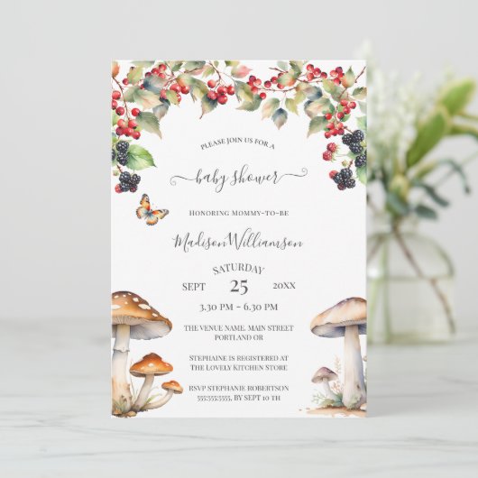Woodland Toadstool Mushroom Herfst Baby shower Kaart (Staand voorkant)