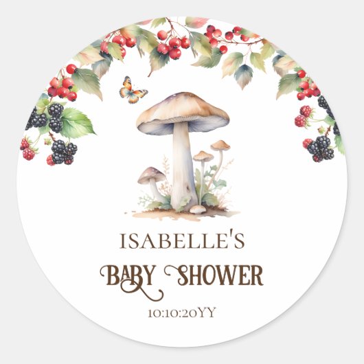 Woodland Toadstool & Mushroom Herfst Baby shower Ronde Sticker (Voorkant)