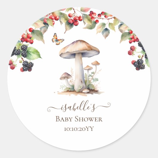 Woodland Toadstool & Mushroom Herfst Baby shower Ronde Sticker (Voorkant)