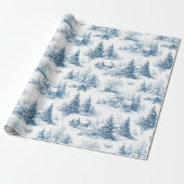 Woodland Toile Blue Christmas Holiday Cadeaupapier (Uitgerold)