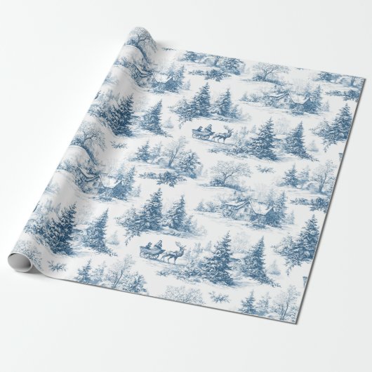 Woodland Toile Blue Christmas Holiday Cadeaupapier (Uitgerold)