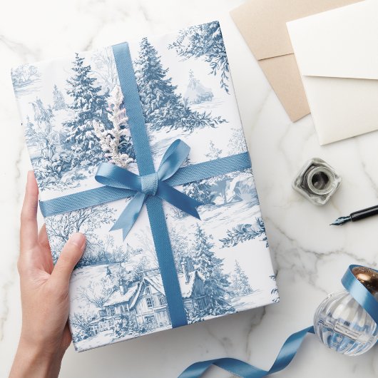 Woodland Toile Blue Christmas Holiday Cadeaupapier