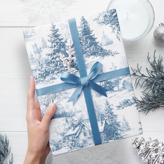 Woodland Toile Blue Christmas Holiday Cadeaupapier