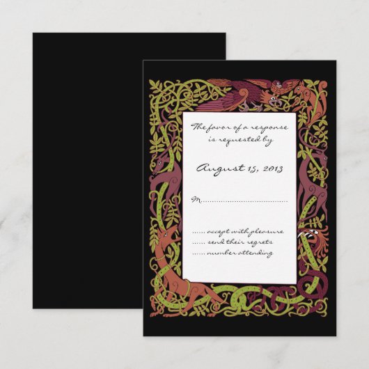 Woodland Tones Celtic Animals Design Wedding RSVP Kaartje (Voorkant / Achterkant)