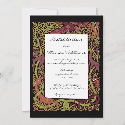 Woodland Tones Celtic Animals Wedding Invitation Kaart (Voorkant)