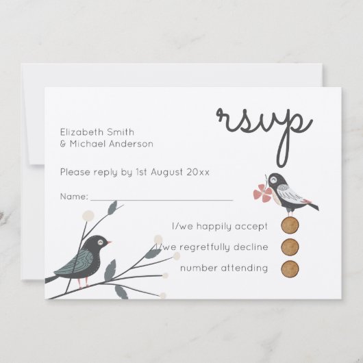 Woodland Tortelduifjes Wedding RSVP MENU Rustic Kr Kaart (Voorkant)