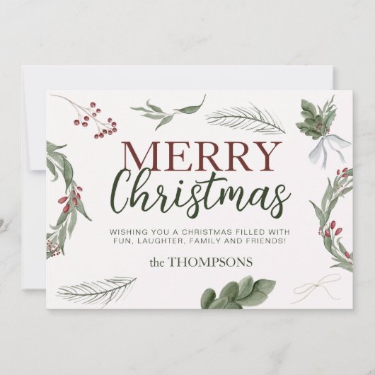 Woodland Traditionele Rustieke Waterverf Kerst Feestdagenkaart (Voorkant)