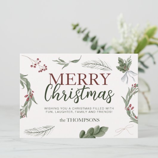 Woodland Traditionele Rustieke Waterverf Kerst Feestdagenkaart (Staand voorkant)