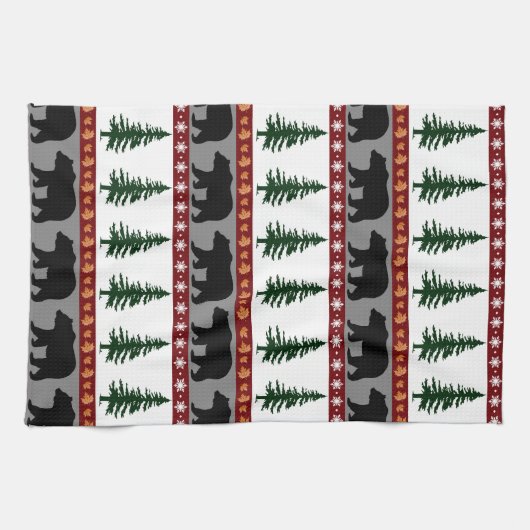 Woodland Trails Beer en pijnbomen - Cabin Life Theedoek (Horizontaal)