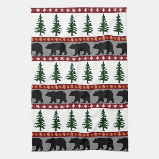 Woodland Trails Beer en pijnbomen - Cabin Life Theedoek (Verticaal)