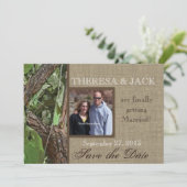 Woodland Tree en Burlap slaan de datum op Save The Date (Staand voorkant)