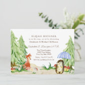 Woodland Tree Forest Fox Hedgehog Boy Baby shower Kaart (Staand voorkant)