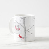 Woodland Tree Red Winter Bird Rustin Monogram Koffiemok (Voorkant links)