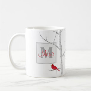 Woodland Tree Red Winter Bird Rustin Monogram Koffiemok
