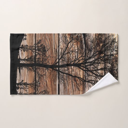 Woodland Tree Silhouette op Barn Board Towel set Bad Handdoek (Handdoek)